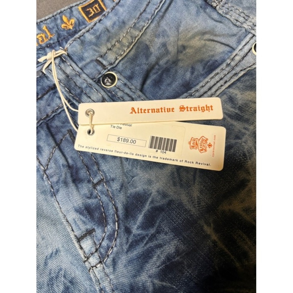 Rock Revival Teles Alt Straight Blue Tie-Dye Embellished Jeans 30/32 - Picture 8 of 9